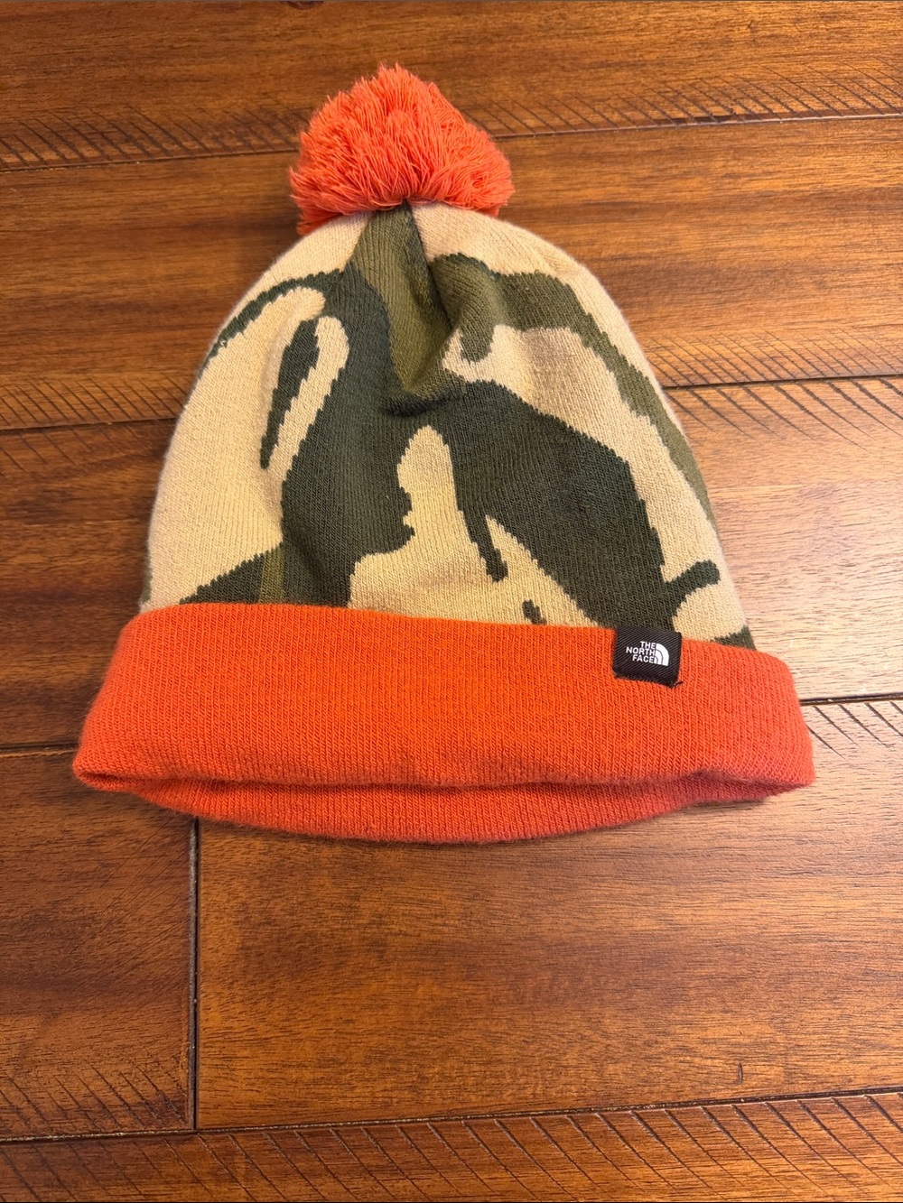 The North Face Kids Orange Camo Pom Beanie